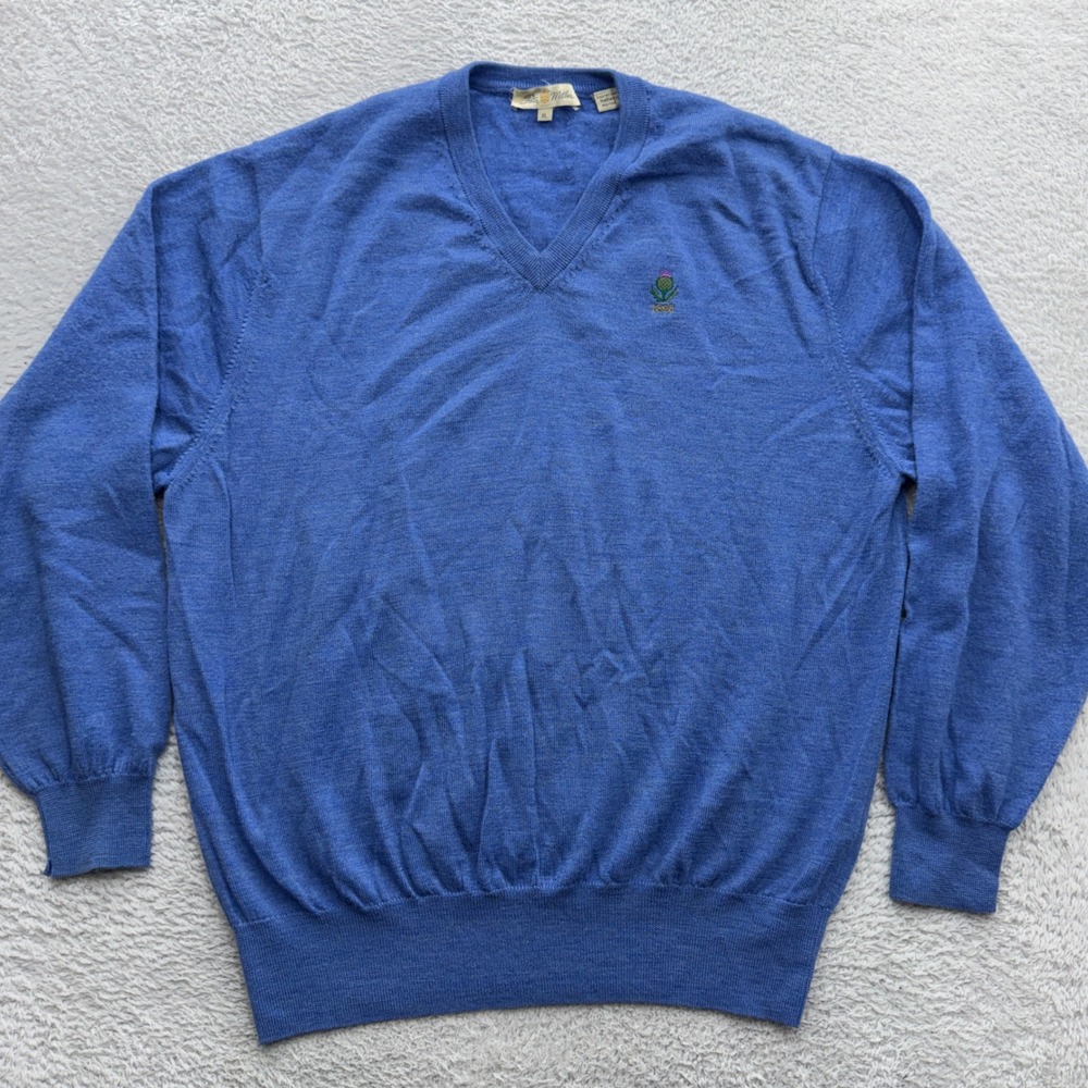 Peter Millar Mens XL Blue 100% Extrafine Italian Merino Wool V-Neck Sweater